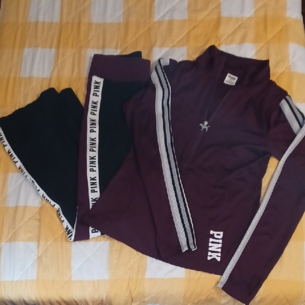 PINK Victoria's Secret Burgundy and Black Track Set
